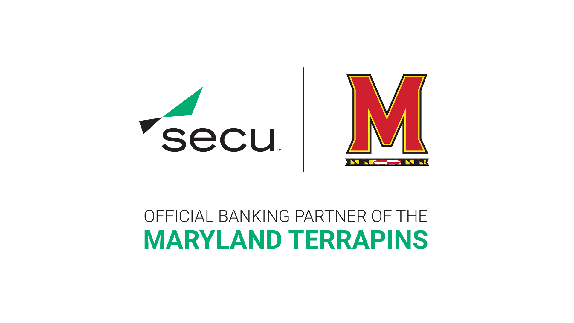Logos Maryland Athletics and SECU, the official banking partner of the Maryland Terrapins.