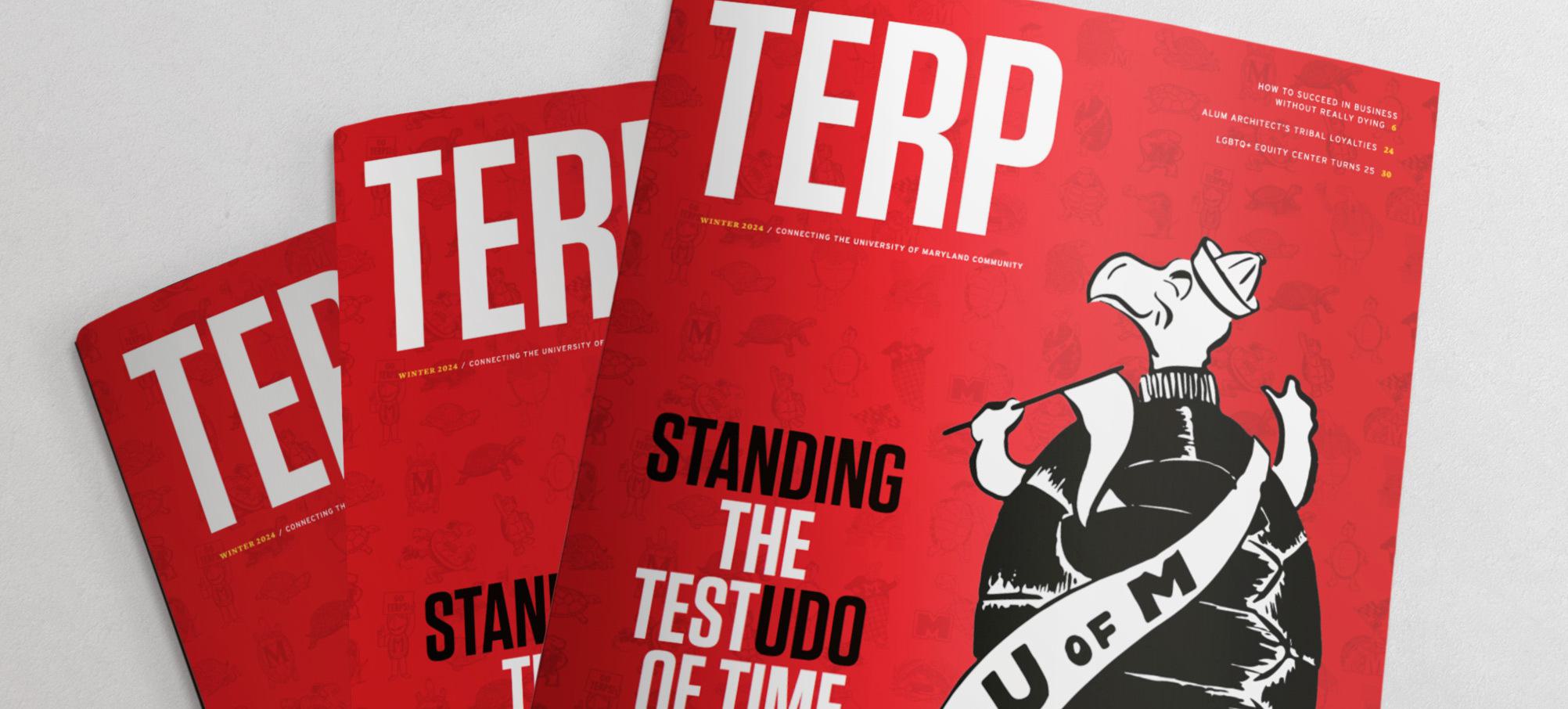 3 Terp magazines with Standing the TEstudo of Time and illustrated Testudo