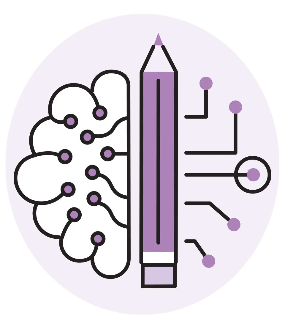 purple pencil with cloud, lines and dots