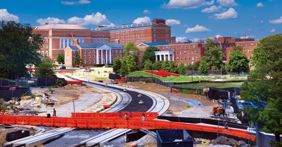 Purple Line track being laid on campus