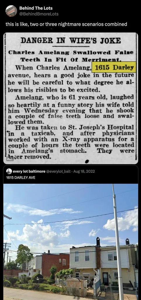 newspaper headline: Danger in wife's joke, with house below
