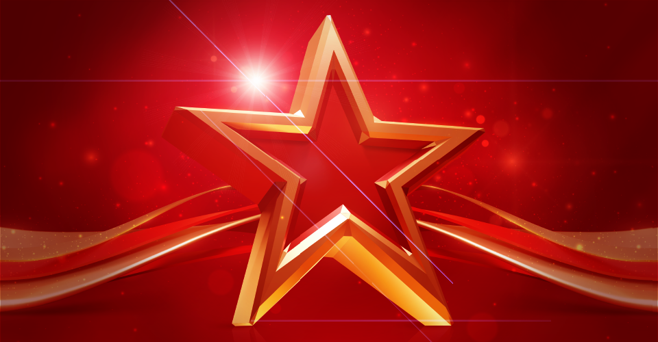 gold star on red background