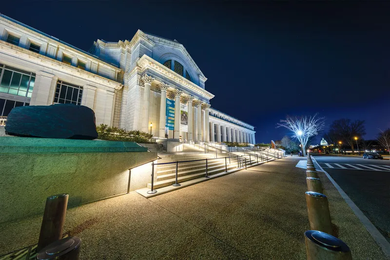 Smithsonian National Museum of Natural History exterior at night