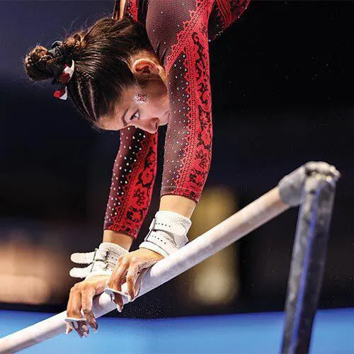 Maryland gymnast on uneven bars