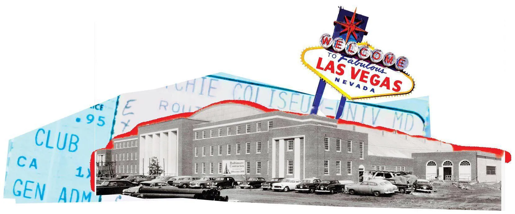collage of Cole Field House and Welcome to Las Vegas sign
