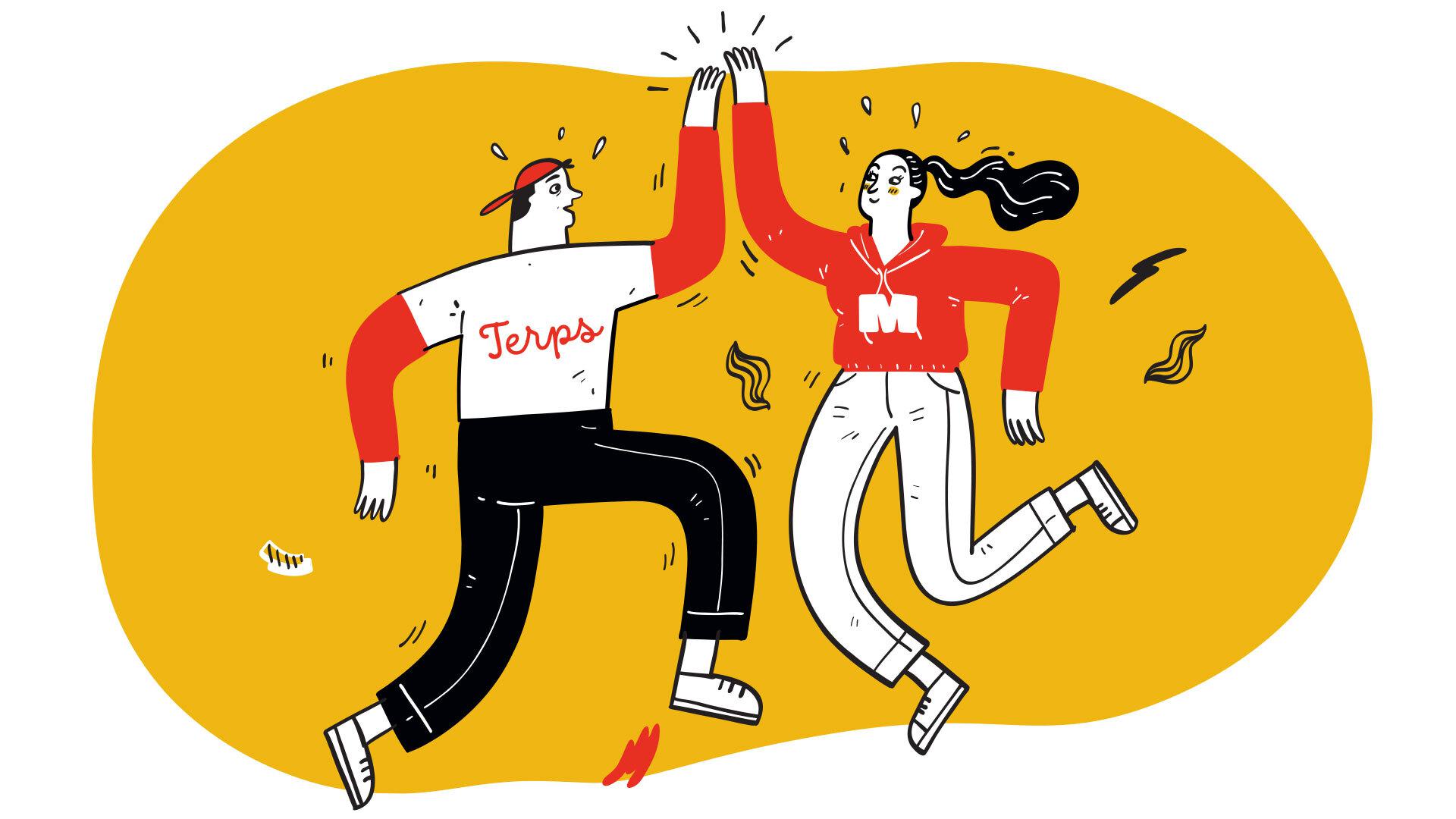 illustration of two Terps fans high-fiving