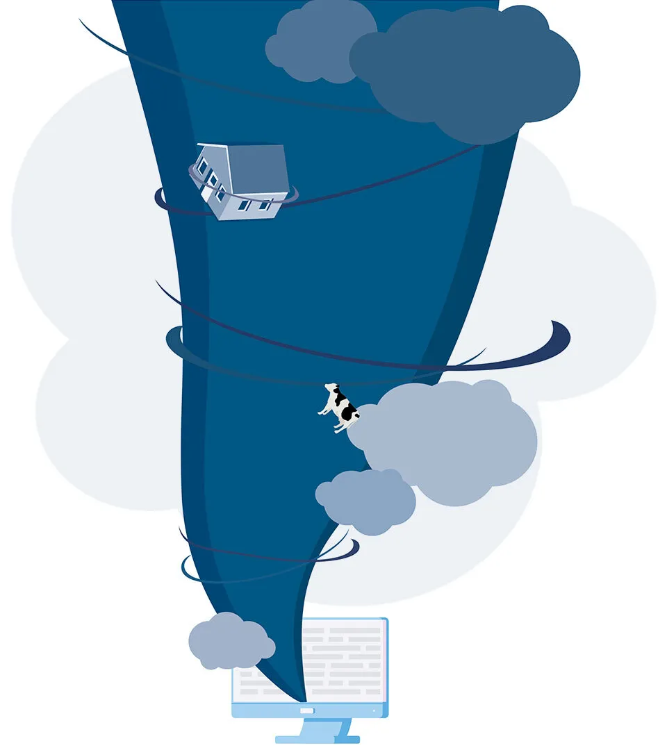 tornado coming out of laptop