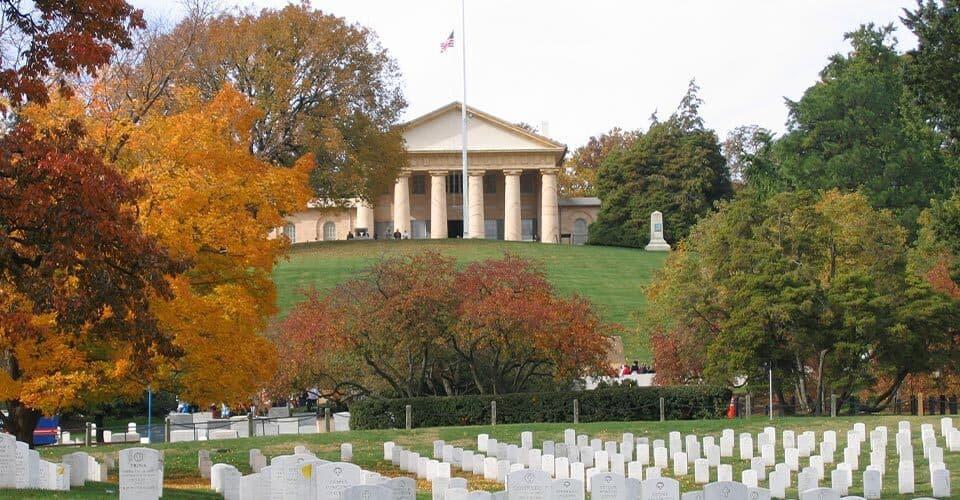 Arlington House perched atop Arlington National Cemetery